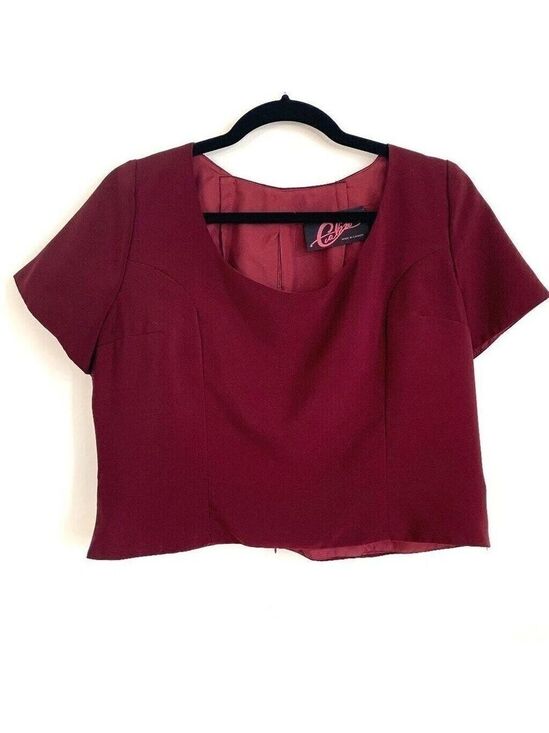 Vintage Tops - Vintage Calizo Burgundy Dressy Short Sleeve Blouse Top Womens Large Canada